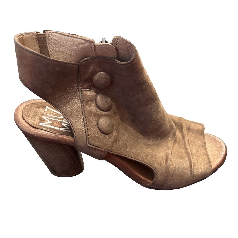 Miz Mooz Leather Peep-Toe Heeled Sandals EU 39 US 8.5 Shimmery Tan